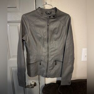 Jou Jou Black Faux Leather Jacket with Embossed Logo